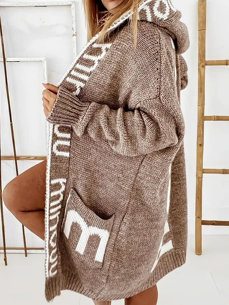 Knitted Women's Cardigan | with Hood and Long Sleeves 